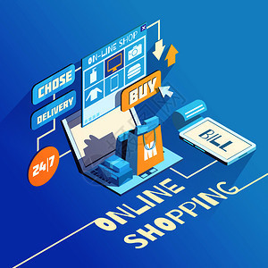 電子商務(wù)移動購物搜索線安全支付客戶支持送貨服務(wù)輝光等距流程圖矢量插圖