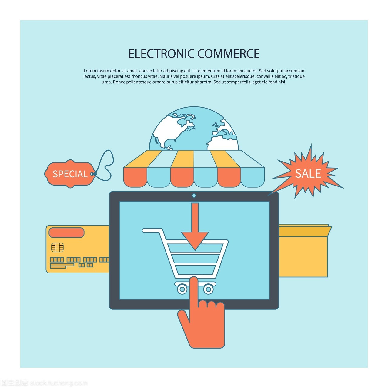 網(wǎng)上購(gòu)物電子商務(wù)概念平板電腦的天篷通過(guò)在線商店購(gòu)買產(chǎn)品商店出售電子商務(wù)電子商務(wù)創(chuàng)意符號(hào)元素在時(shí)尚的背景
